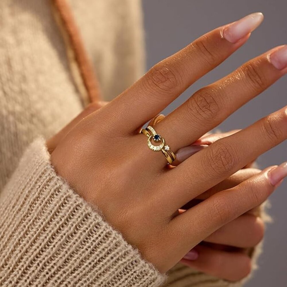 Star Moon Stackable Double 925 Sterling Silver Ce… - image 3